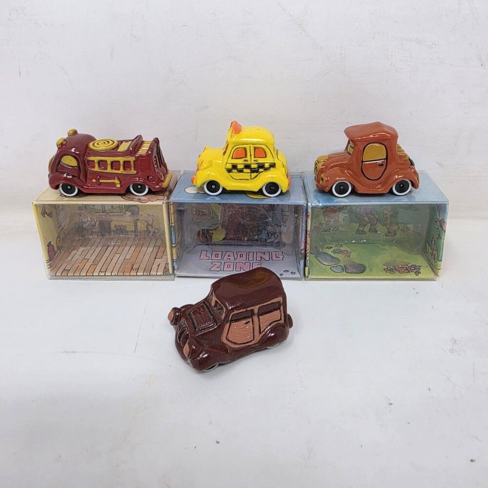 Lot Of 4 Wallace Berrie FunkyMobiles Toy Cars 1976 Maxie The Taxi Flamer Tamer